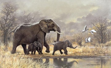 elephant matriarch and calves Oil Paintings